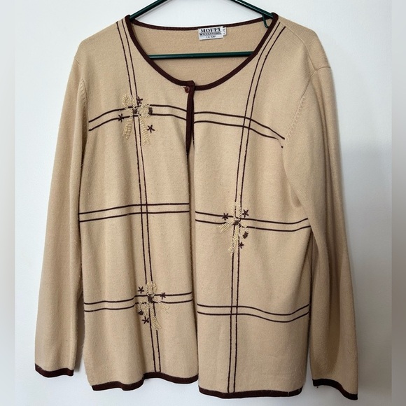 🎉4/30$🎉 Vintage 2-Piece Beige & Brown Cardigan Sweater & Floral Beaded 🤎 - Picture 7 of 8